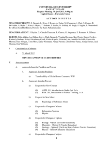 WESTERN ILLINOIS UNIVERSITY FACULTY SENATE 14 April 2015 Capitol Rooms - University Union