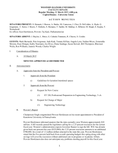 WESTERN ILLINOIS UNIVERSITY FACULTY SENATE 31 March 2015 Capitol Rooms - University Union