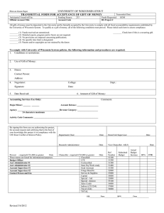 UNIVERSITY OF WISCONSIN-STOUT TRANSMITTAL FORM FOR ACCEPTANCE OF GIFT OF MONEY :