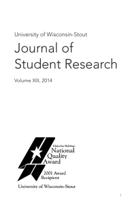 Journal of Student Research University of Wisconsin-Stout Volume XIII, 2014
