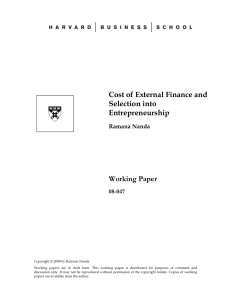 Cost of External Finance and Selection into Entrepreneurship Working Paper