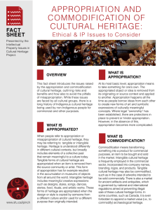 APPROPRIATION AND COMMODIFICATION OF CULTURAL HERITAGE: Ethical &amp; IP Issues to Consider