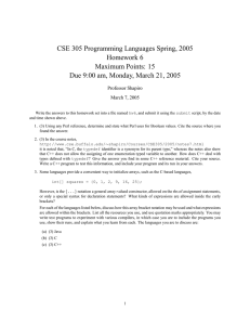 CSE 305 Programming Languages Spring, 2005 Homework 6 Maximum Points: 15