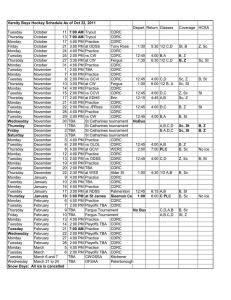 Varsity Boys Hockey Schedule As of Oct 22, 2011 Coverage HCSA Tuesday