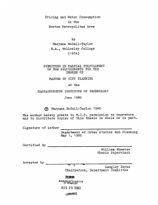 Pricing and  Water Consumption in  the Boston Metropolitan Area Maryann McCall-Taylor