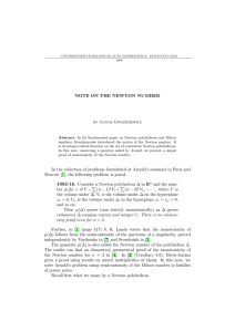 NOTE ON THE NEWTON NUMBER by Janusz Gwo´ zdziewicz