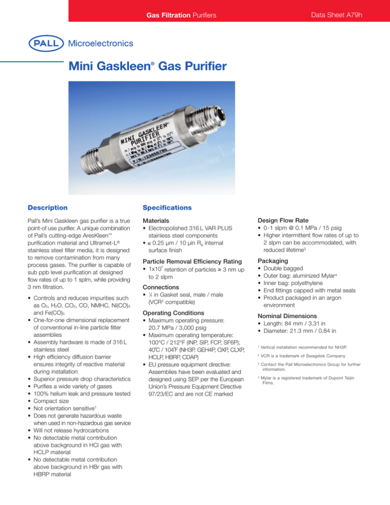 Mini Gaskleen Gas Purifier Gas Filtration Purifiers