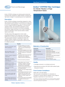 Emflon HTPFRW Filter Cartridges For Sterile Filtration of High Temperature Gases