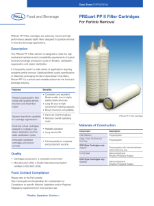 PREcart PP II Filter Cartridges For Particle Removal Food and Beverage Data Sheet