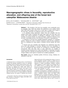 Macrogeographic clines in fecundity, reproductive caterpillar Malacosoma disstria