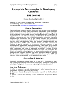 Appropriate Technologies for Developing Countries ERE 396/596 Course Description