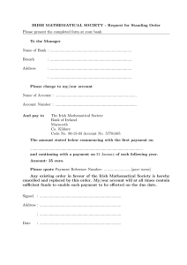 IRISH MATHEMATICAL SOCIETY - Request for Standing Order