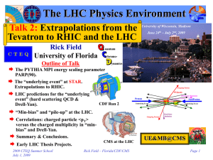 The LHC Physics Environment Talk 2: Extrapolations from the