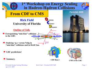 1 Workshop on Energy Scaling in Hadron-Hadron Collisions From CDF to CMS