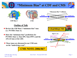 “Minimum Bias” at CDF and CMS Outline of Talk UE&amp;MB@CMS