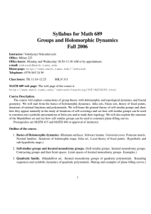 Syllabus for Math 689 Groups and Holomorphic Dynamics Fall 2006
