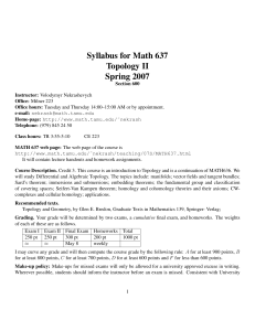 Syllabus for Math 637 Topology II Spring 2007