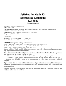 Syllabus for Math 308 Differential Equations Fall 2009
