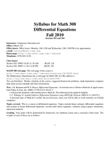 Syllabus for Math 308 Differential Equations Fall 2010