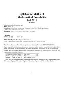 Syllabus for Math 411 Mathematical Probability Fall 2011