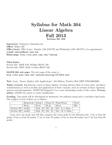 Syllabus for Math 304 Linear Algebra Fall 2013