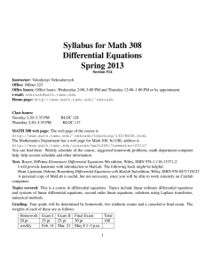 Syllabus for Math 308 Differential Equations Spring 2013