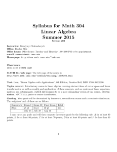Syllabus for Math 304 Linear Algebra Summer 2015
