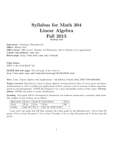 Syllabus for Math 304 Linear Algebra Fall 2015