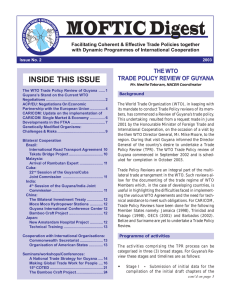 INSIDE THIS ISSUE THE WTO TRADE POLICY REVIEW OF GUYANA
