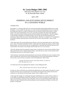 St. Lucia Budget 2001-2002 INSPIRING AND SUSTAINING DEVELOPMENT IN A CHANGING WORLD