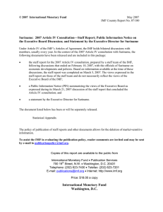 Suriname:  2007 Article IV Consultation—Staff Report; Public Information Notice... the Executive Board Discussion; and Statement by the Executive Director...