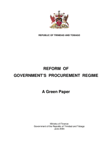 REFORM  OF GOVERNMENT’S  PROCUREMENT  REGIME  A Green Paper