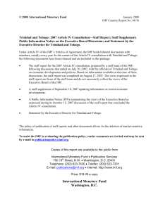 Trinidad and Tobago: 2007 Article IV Consultation—Staff Report; Staff Supplement;