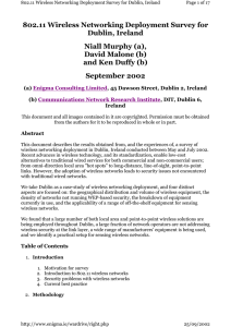 802.11 Wireless Networking Deployment Survey for Dublin, Ireland Niall Murphy (a),