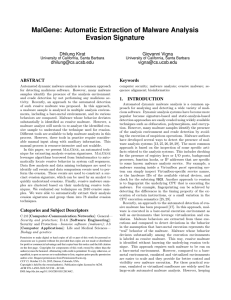 MalGene: Automatic Extraction of Malware Analysis Evasion Signature Dhilung Kirat Giovanni Vigna