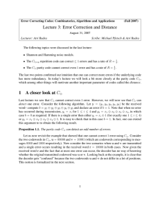 Lecture 3: Error Correction and Distance