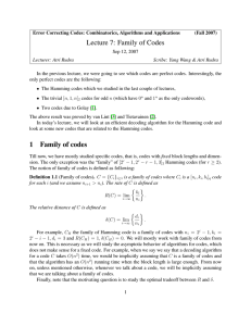 Lecture 7: Family of Codes