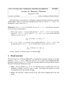 Lecture 10: Shannon’s Theorem