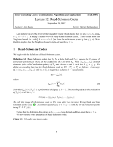 Lecture 12: Reed-Solomon Codes
