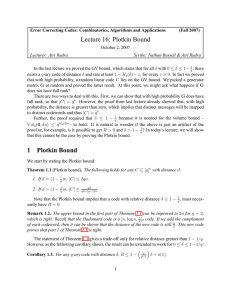 Lecture 16: Plotkin Bound