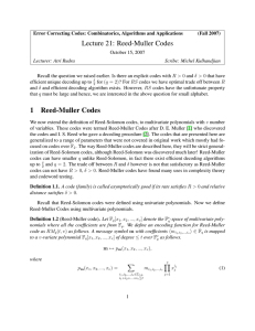 Lecture 21: Reed-Muller Codes