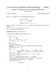 Lecture 22: Majority Logic Decoding of RM Codes