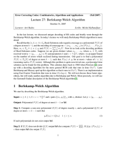 Lecture 27: Berlekamp-Welch Algorithm