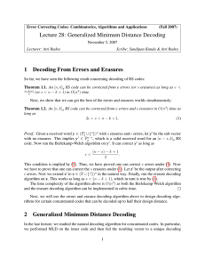Lecture 28: Generalized Minimum Distance Decoding