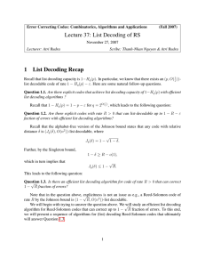 Lecture 37: List Decoding of RS