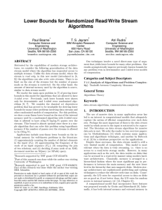 Lower Bounds for Randomized Read/Write Stream Algorithms Paul Beame T. S. Jayram