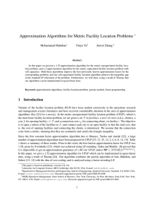 Approximation Algorithms for Metric Facility Location Problems ∗ Mohammad Mahdian Yinyu Ye