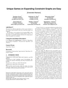 Unique Games on Expanding Constraint Graphs are Easy [Extended Abstract] Sanjeev Arora