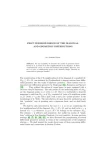 FIRST NEIGHBOURHOOD OF THE DIAGONAL, AND GEOMETRIC DISTRIBUTIONS by Anders Kock