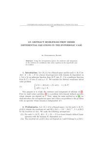 AN ABSTRACT SEMILINEAR FIRST ORDER DIFFERENTIAL EQUATIONS IN THE HYPERBOLIC CASE n